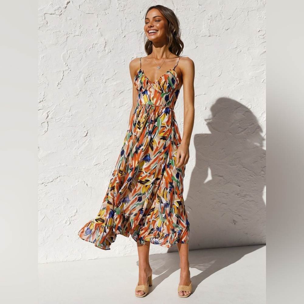 Commense Multi‑Color Sleeveless Midi Dress - Orange, Blue, Green